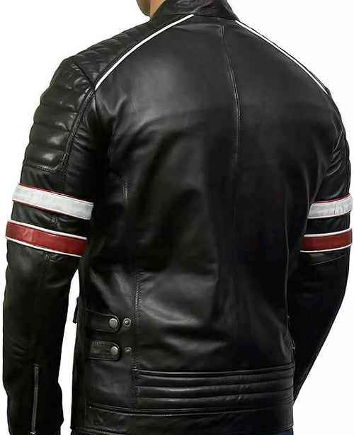 Men's Classic Black Biker Leather Jacket or Handmade Full-Grain Leather.