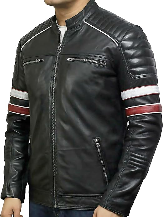 Men's Classic Black Biker Leather Jacket or Handmade Full-Grain Leather.