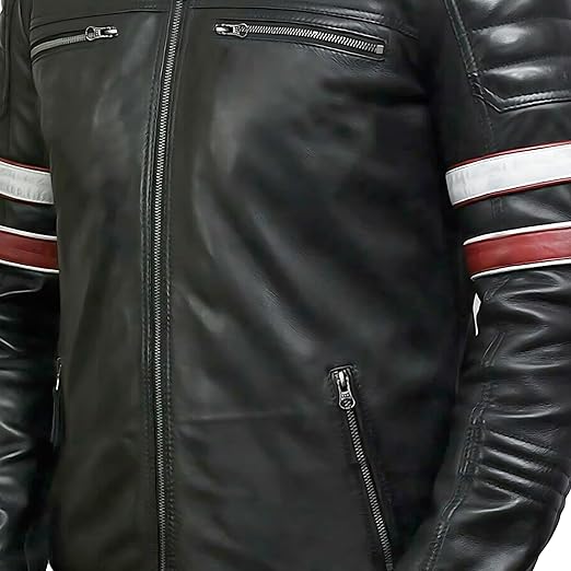Men's Classic Black Biker Leather Jacket or Handmade Full-Grain Leather.