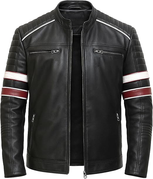 Men's Classic Black Biker Leather Jacket or Handmade Full-Grain Leather.