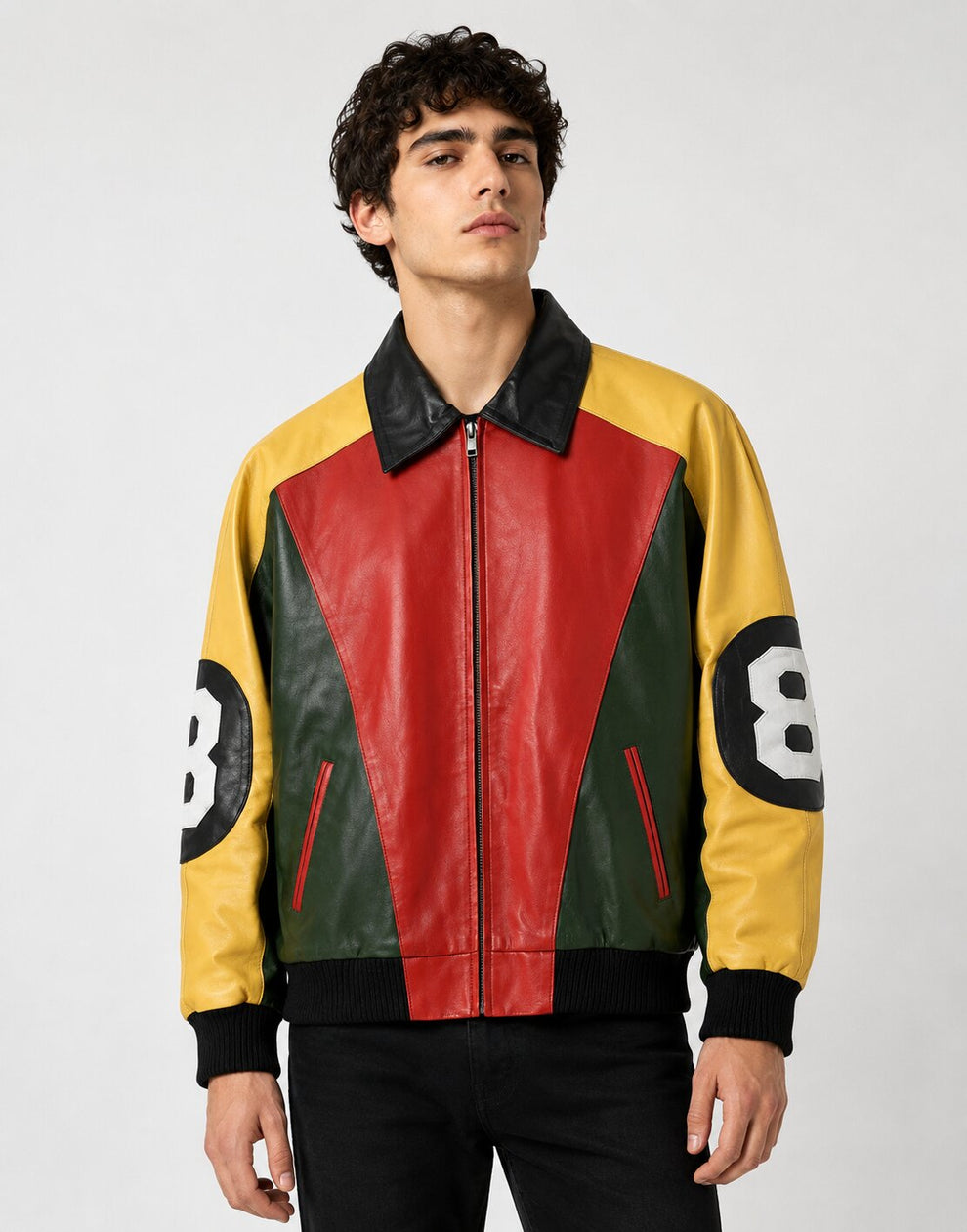 Men’s 8 Ball Multi-Color Leather Jacket | Retro Street | B-UNIK