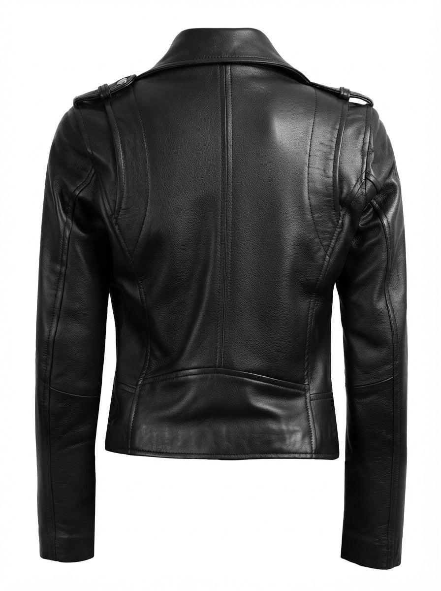Women's Black Leather Biker Jacket | Genuine Leather Moto Jacket