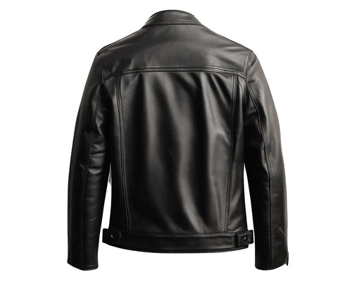 Men's Black Genuine Leather Jacket | Slim Fit Band Collar Biker Jacket