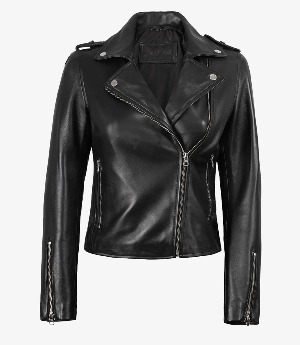 Women's Black Leather Biker Jacket | Genuine Leather Moto Jacket