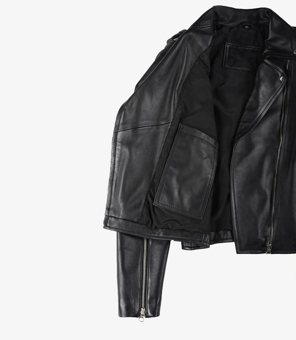 Women's Black Leather Biker Jacket | Genuine Leather Moto Jacket