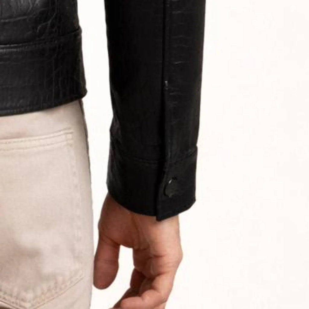 Men's Crocodile Embossed Cow Leather Trucker Jacket | Slim Fit Genuine Leather