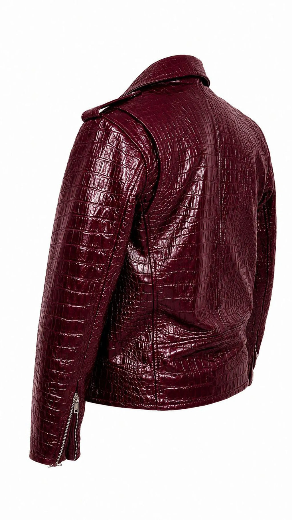 Men's Red Wine Crocodile Embossed Moto Jacket | Genuine Leather Jacket