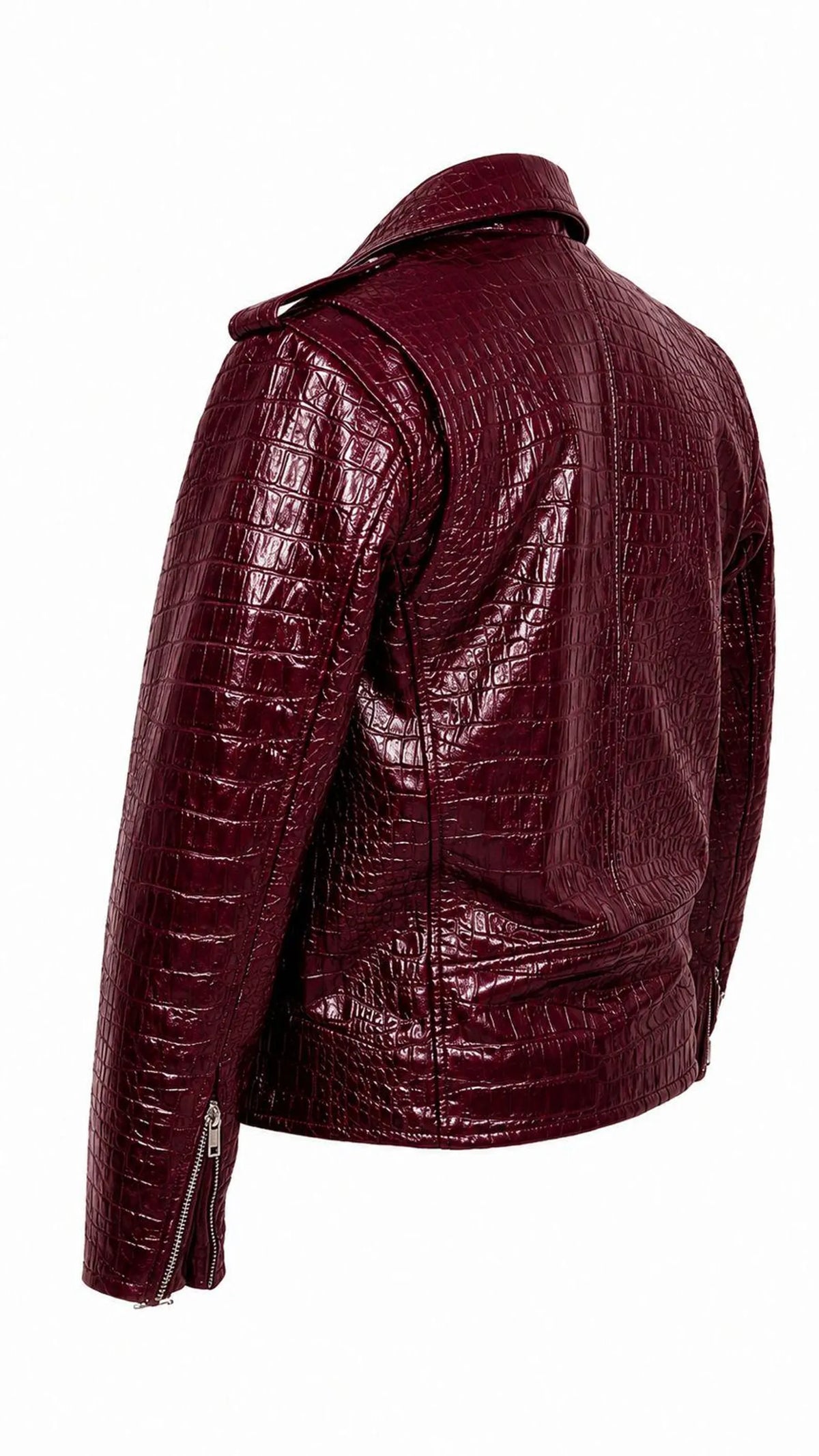 Men's Red Wine Crocodile Embossed Moto Jacket | Genuine Leather Jacket