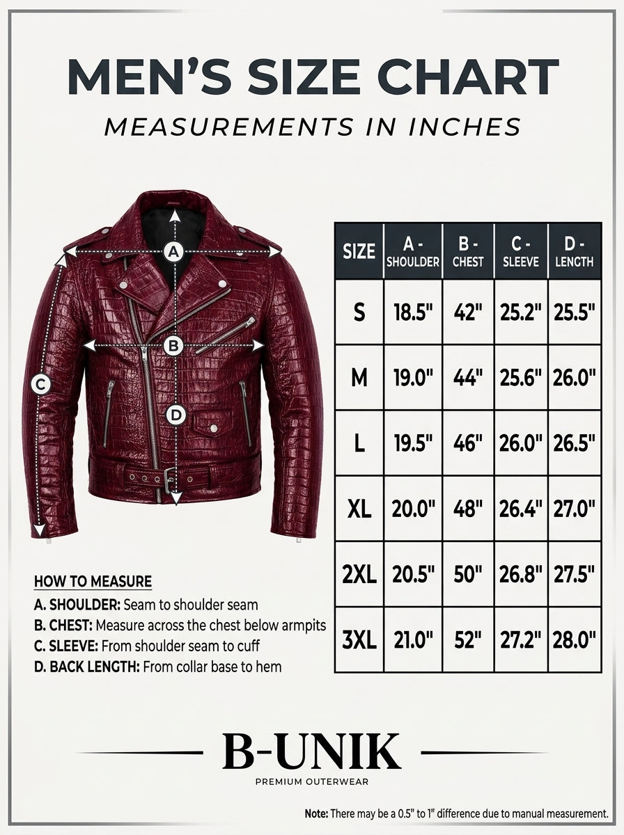 Men's Red Wine Crocodile Embossed Moto Jacket | Genuine Leather Jacket