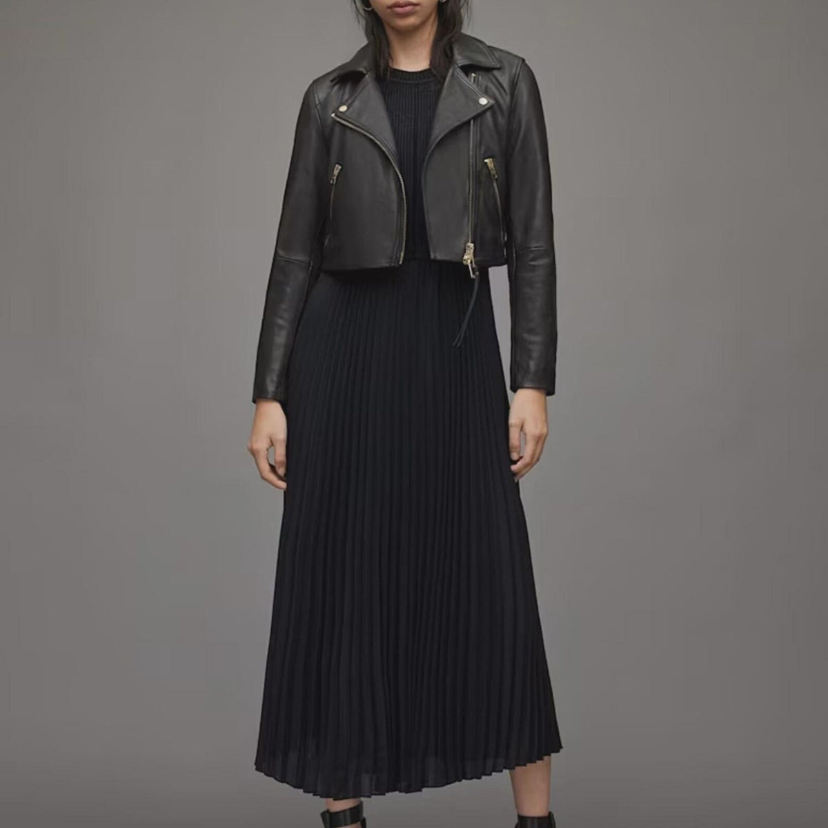Black Cow Leather Jacket for Women | Cropped Biker Jacket