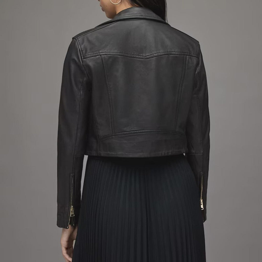 Black Cow Leather Jacket for Women | Cropped Biker Jacket