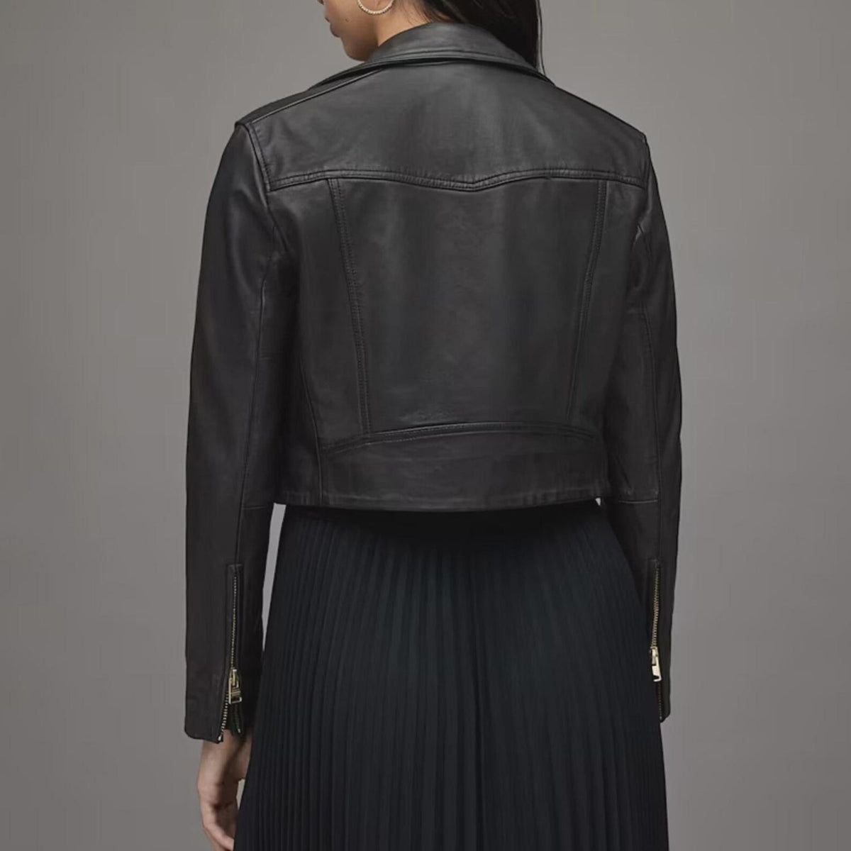 Black Cow Leather Jacket for Women | Cropped Biker Jacket