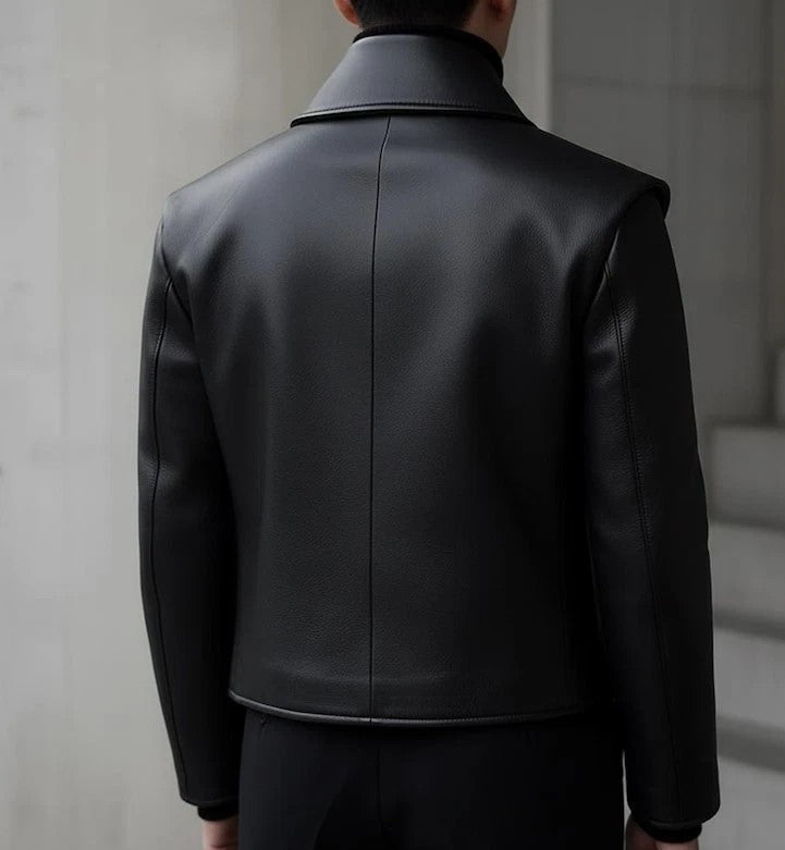 Men’s Double Breasted Leather Peacoat | Designer | B-UNIK