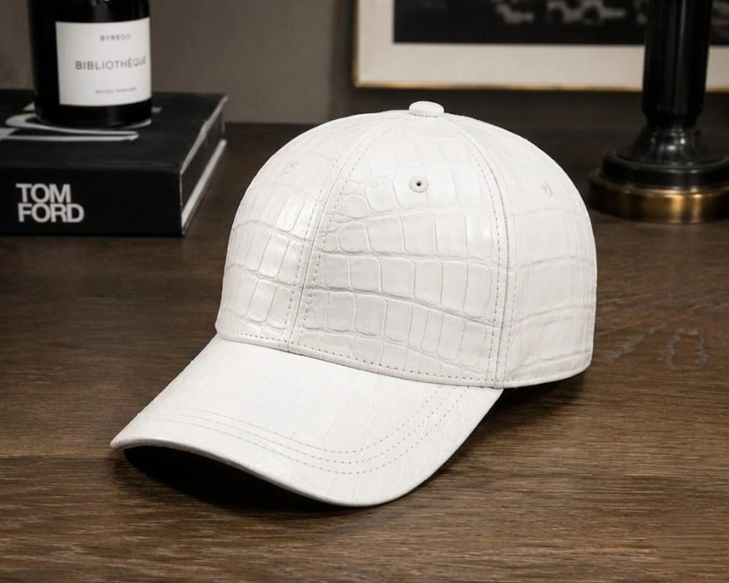 Crocodile Pattern Cow Leather Baseball Cap | Handmade Streetwear