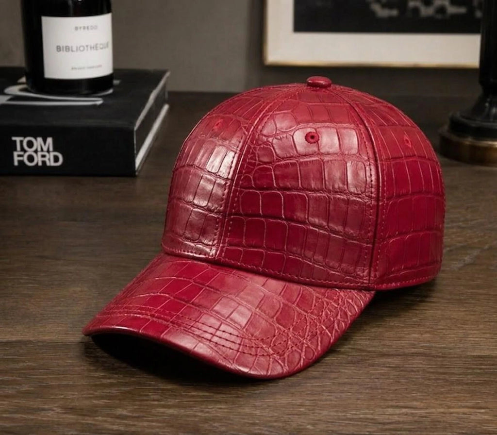 Crocodile Pattern Cow Leather Baseball Cap | Handmade Streetwear