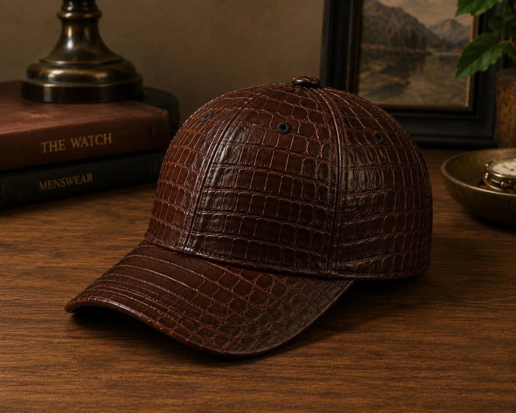 Crocodile Pattern Cow Leather Baseball Cap | Handmade Streetwear