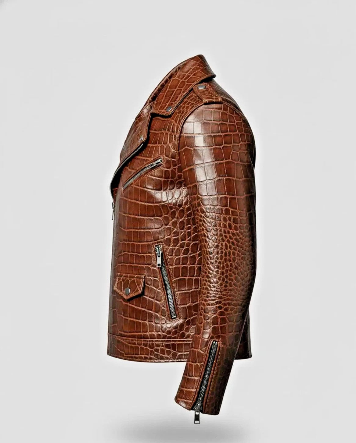 Men’s Crocodile Embossed Cow Leather Bomber Jacket | Handmade