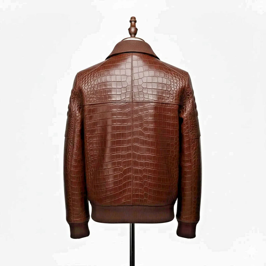 Men’s Crocodile Embossed Cow Leather Bomber Jacket | Handmade