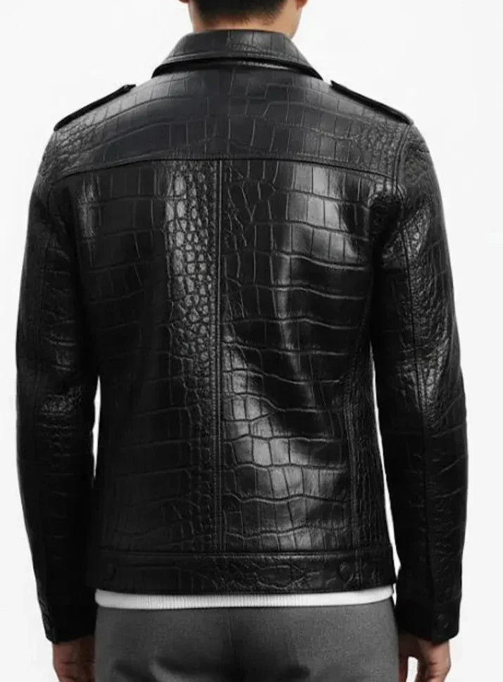 Men’s Black Crocodile Embossed Leather Blazer | B-UNIK