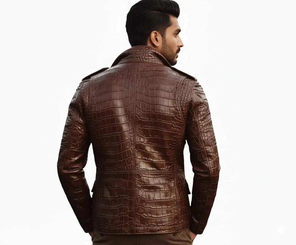 Men’s Brown Crocodile Embossed Leather Blazer | Luxury | B-UNIK