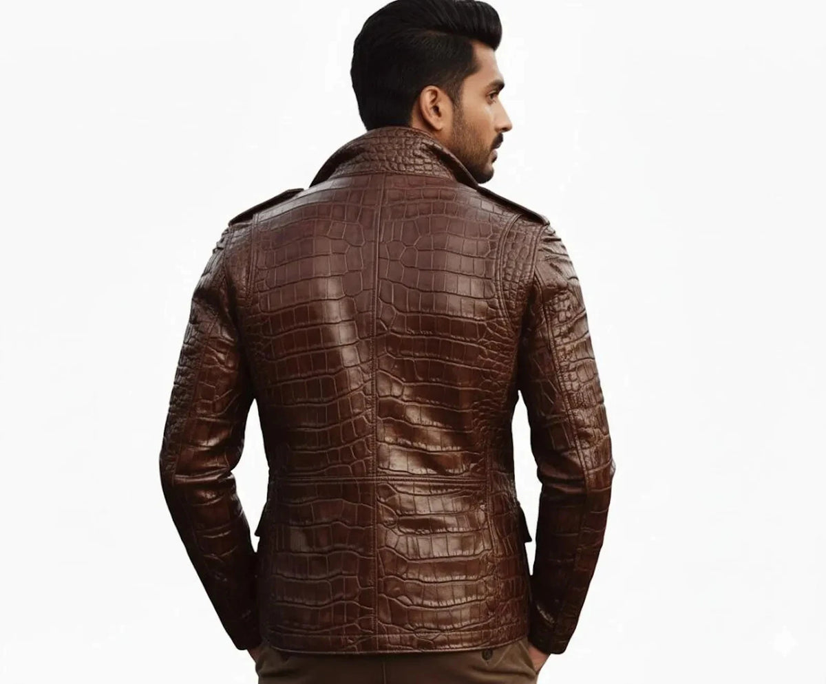 Men’s Brown Crocodile Embossed Leather Blazer | Luxury | B-UNIK