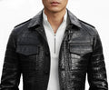 Men’s Black Crocodile Embossed Leather Blazer | B-UNIK