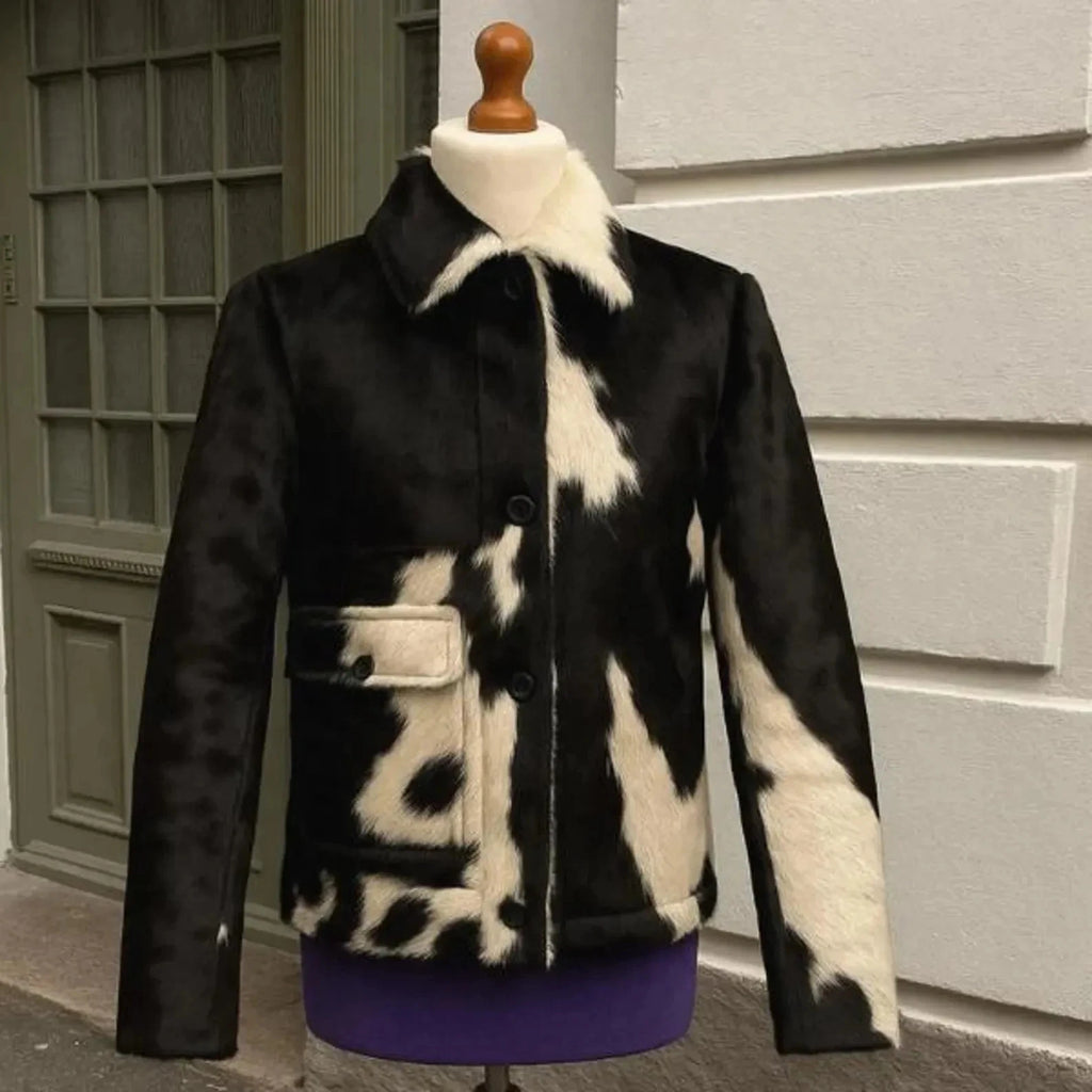 Men’s Cowhide Hair-On Leather Jacket | Western Trucker Style