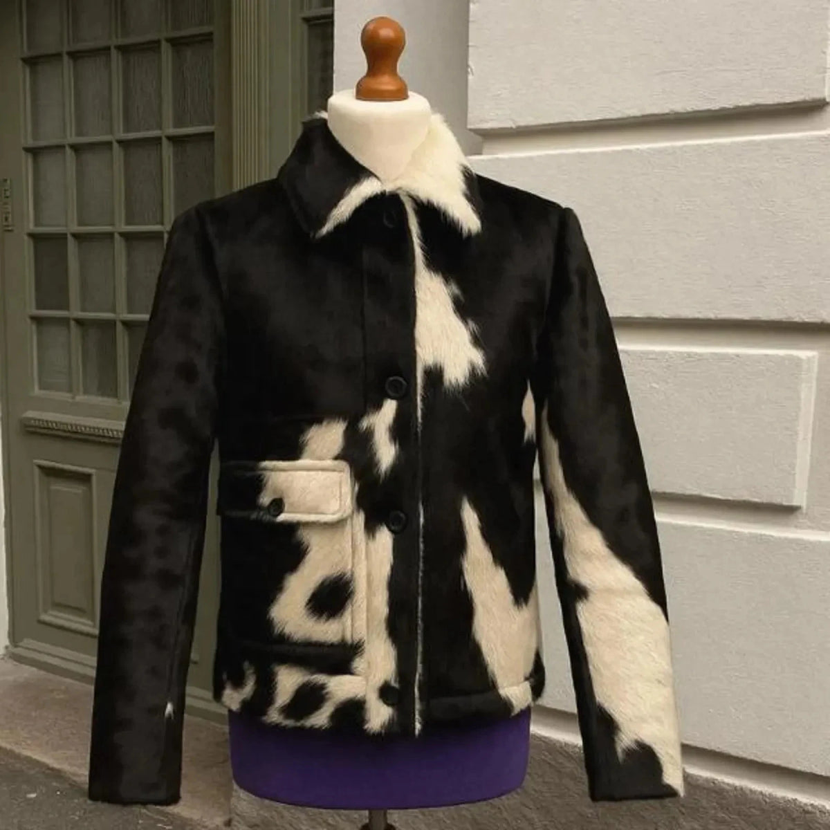 Men’s Cowhide Hair-On Leather Jacket | Western Trucker Style
