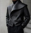 Men’s Double Breasted Leather Peacoat | Designer | B-UNIK