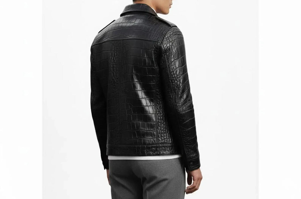 Men’s Black Crocodile Embossed Leather Blazer | B-UNIK