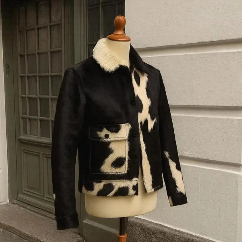 Men’s Cowhide Hair-On Leather Jacket | Western Trucker Style