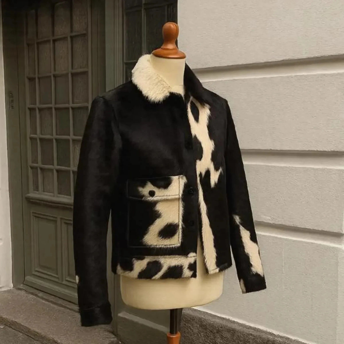 Men’s Cowhide Hair-On Leather Jacket | Western Trucker Style