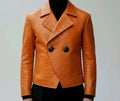 Men’s Double Breasted Croc Embossed Cowhide Leather Jacket | B-UNIK