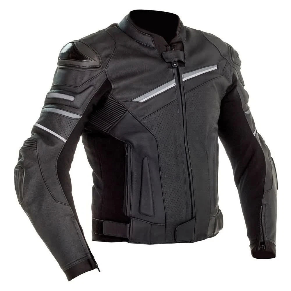Men's Black Leather Motorcycle Jacket | CE Armored Racing Biker Jacket