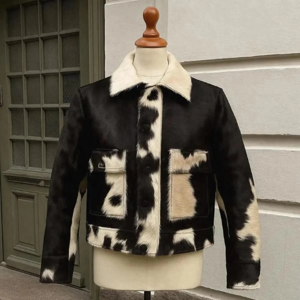 Men’s Cowhide Hair-On Leather Jacket | Western Trucker Style
